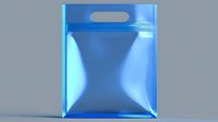 Blue metallic foil pouch package with handle cutout isolated on gray background for product packaging design and branding applications.