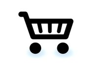 Simple black shopping cart icon isolated on white background, minimalist design for e-commerce websites, apps, and retail business materials.