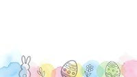 Watercolor Easter border with bunny and decorated eggs on white background for spring holiday designs and greeting cards.