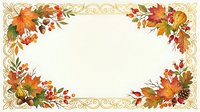 Autumn floral border frame with fall leaves, flowers, and ornamental gold scrollwork on cream background, suitable for invitations and seasonal designs.