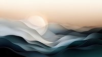 Abstract mountain landscape with flowing waves in soft blue and beige tones, minimalist geometric design for modern interior decor and wall art.