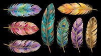Colorful feathers isolated on transparent background, ready for t-shirt design, clipart, stickers, sublimation, print-on-demand products and digital crafts.