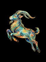 Ornate decorative goat with intricate turquoise, gold, and orange patterns, isolated on transparent background. Ready for t-shirt design, clipart, stickers, sublimation, and print-on-demand products.