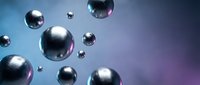 Floating metallic spheres with reflective surfaces against gradient blue purple background for modern digital art and futuristic design projects.