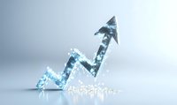 Frozen crystal arrow graph showing upward financial trend on light blue background, symbolizing growth and success in business analytics.