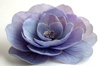 Purple blue layered flower with delicate petals and visible center stamens on white background. Isolated floral element for wedding invitations and crafts.