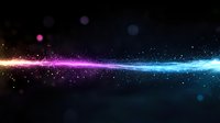 Glowing energy wave with colorful light trail effect and sparkling particles on dark background, abstract cosmic motion design for technology backgrounds.