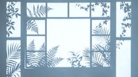 Tropical leaf shadows cast on white wall through window frame creating natural botanical silhouette pattern for interior design and home decor projects.