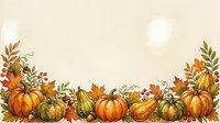 Autumn harvest border with pumpkins, gourds and fall foliage on cream background for seasonal decorations, thanksgiving cards and holiday designs.
