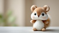 Adorable knitted squirrel toy with big eyes and fluffy tail on neutral background, perfect for children's decor or handmade craft inspiration.