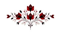 Elegant red and burgundy floral ornament with decorative leaves and swirls on white background. Symmetrical botanical design element for invitations.