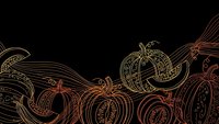 Elegant line art pumpkins with flowing decorative elements on black background for autumn seasonal designs and Halloween themed projects.