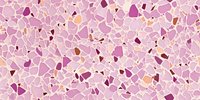 Pink and purple terrazzo seamless pattern with irregular fragments and gold accents on light background creates modern abstract mosaic surface design.