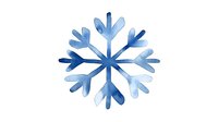 Watercolor snowflake in shades of blue with gradient effect on white background, winter holiday design element for seasonal decorations and greeting cards.