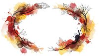 Autumn watercolor wreath with fall leaves, branches and paint splatters on white background. Seasonal frame for thanksgiving, harvest decorations.