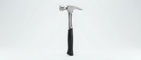 Professional claw hammer with black rubber grip handle isolated on white background for construction and carpentry projects.
