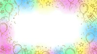 Colorful rainbow watercolor frame with party balloons, gift boxes and celebration elements on white background for birthday invitations and festive designs.