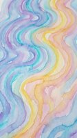 Soft pastel watercolor waves in rainbow hues of purple, teal, yellow, and pink create a dreamy flowing abstract background for design.