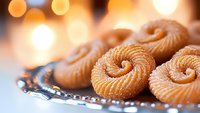 Delicate butter cookies with spiral pattern served on vintage silver platter against soft bokeh background, creating cozy festive atmosphere for holiday season.