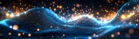 Glowing digital wave with particles and light effects on dark background, futuristic technology visualization for modern business presentations.