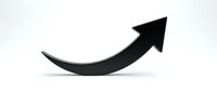 Black curved arrow pointing upward and right on white background, isolated symbol for growth, progress, success, and direction concepts.