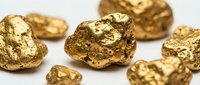Raw gold nuggets scattered on white background showing natural metallic texture and irregular shapes for mining industry concepts.