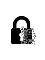 Digital padlock with circuit board pattern representing cybersecurity, data protection and electronic security technology for modern business applications.