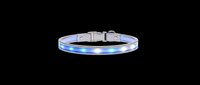 LED light-up pet collar with glowing blue lights and silver buckle, isolated on transparent background. Great for stickers, t-shirt design, print on demand, clipart.