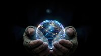 Hands holding glowing Earth globe with network connections in dark space representing global communication, technology and environmental protection.