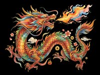 Colorful Asian dragon with flowing mane and tail, isolated on transparent background. Ready for t-shirt design, clipart, stickers, sublimation, and print-on-demand products.