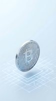 Silver cryptocurrency coin floating above digital grid network background representing blockchain technology and digital finance investment.