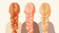Three braided hairstyles shown from behind in soft pastel colors of brown, pink and blonde, minimalist artistic illustration on light background.