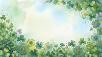 Watercolor shamrock border frame with green clover leaves on soft pastel background, copy space for St. Patricks Day greeting card design.