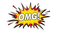 Comic book style OMG explosion burst with yellow center and red spikes on white background. Pop art exclamation for social media and design projects.