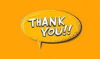 Yellow speech bubble with bold retro style Thank You text on bright background, featuring halftone dots and dynamic outline effect for greeting cards and social media.