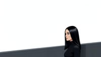 Young woman with long black hair and fair complexion, wearing black clothing, positioned against a dark horizontal bar or ledge on white background. Isolated portrait suitable for corporate, lifestyle, and design projects.