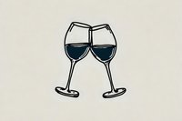Two wine glasses clinking together in celebratory toast with red wine, minimalist line art style on neutral background for restaurant menus and party invitations.