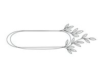 Minimalist line art oval frame with botanical leaves branch decoration isolated on white background for logo design and branding projects.