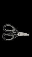 Stainless steel kitchen scissors with black ergonomic handles, isolated on transparent background. Ready for clipart, t-shirt design, print-on-demand, and sublimation projects.