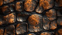 Dramatic stone wall texture with orange and black tones, featuring rough cobblestones with deep shadows and weathered surface creating mysterious atmosphere.