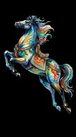 Ornate rearing horse with vibrant multicolored decorative patterns, isolated on transparent background. Ready for t-shirts, clipart, stickers, sublimation, and print-on-demand designs.