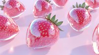 Fresh ripe strawberries with glossy transparent effect on pink background. Creative food concept with light reflections and soft shadows.