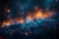 Abstract cosmic background with glowing orange and blue bokeh lights creating magical galaxy-like atmosphere for astronomy or fantasy designs.