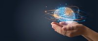 Human hand holding glowing digital brain with neural network connections and data streams for artificial intelligence and technology concepts.