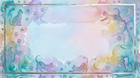 Watercolor pet frame with cats and dogs in pastel colors, paw prints and stars creating decorative border for animal lovers and veterinary designs.