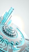 Futuristic technology background with glowing turquoise gears and mechanical elements for digital innovation and engineering concepts.