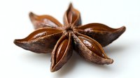 Star anise pod on white background showing detailed texture and natural brown color, aromatic spice used in cooking and traditional medicine, macro photography.
