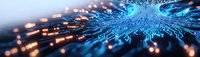 Futuristic digital circuit board with glowing blue energy radiating from central processor, representing advanced technology and artificial intelligence in modern computing.