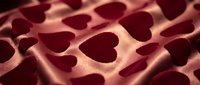 Burgundy and rose gold heart-shaped cutouts on shimmering fabric with soft shadows, creating elegant romantic background for Valentine's Day, wedding, and love-themed designs.