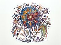 Colorful fireworks burst display with ornate decorative flourishes and swirling patterns in blue, gold, and red tones. Isolated clipart design element suitable for celebrations, events, and festive graphics.